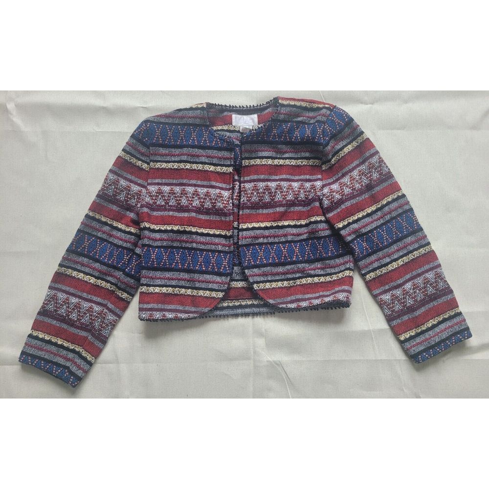Vintage 70s 80s Cropped‎ Carpet Jacket Woven Multicolor Althuser XS/S Retro